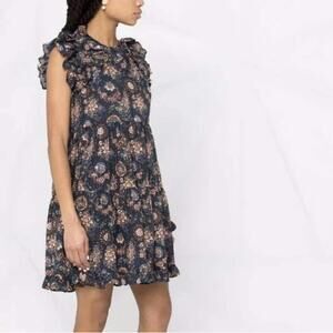 Ulla Johnson Black Floral Ruffle Dress Size 0